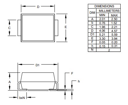Mechanical Drawing - Semtech SMBJxA ESD Protection Diodes